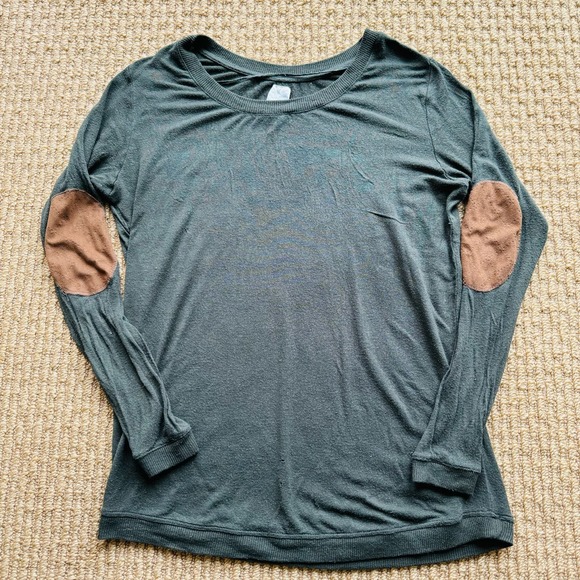 Zara Trafaluc Knit Olive Green Elbow Suede Patch Crewneck Pullover Sweater Small - Picture 2 of 10